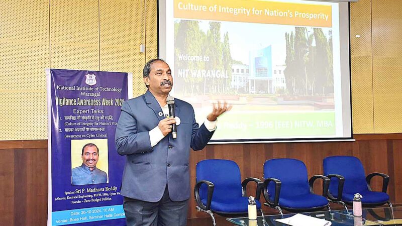 NIT-Warangal organised expert lecture on Culture of integrity and Awareness on Cyber crimes