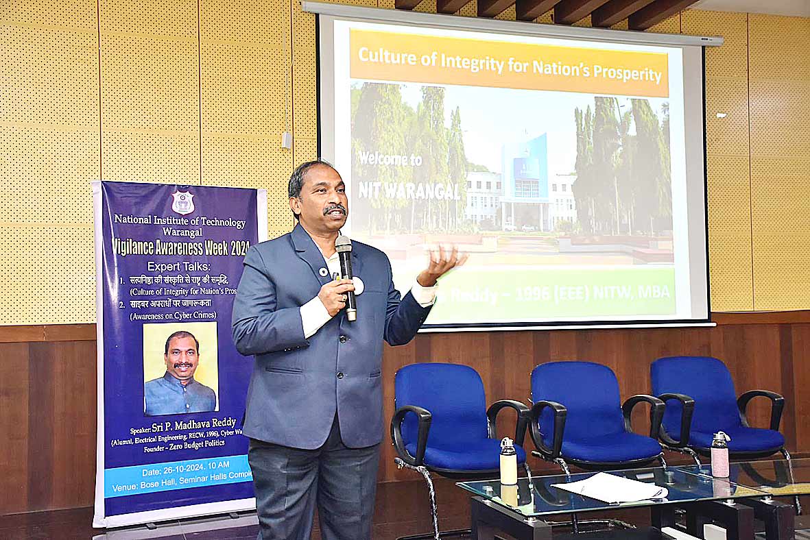 NIT-Warangal organised expert lecture on Culture of integrity and Awareness on Cyber crimes