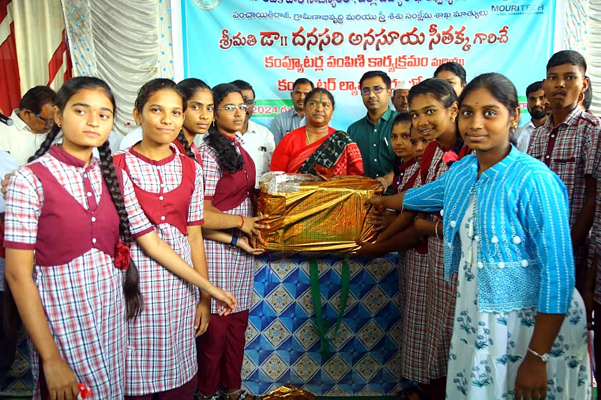 Minister Seethakka distributed computers to ZPH School in Mulugu