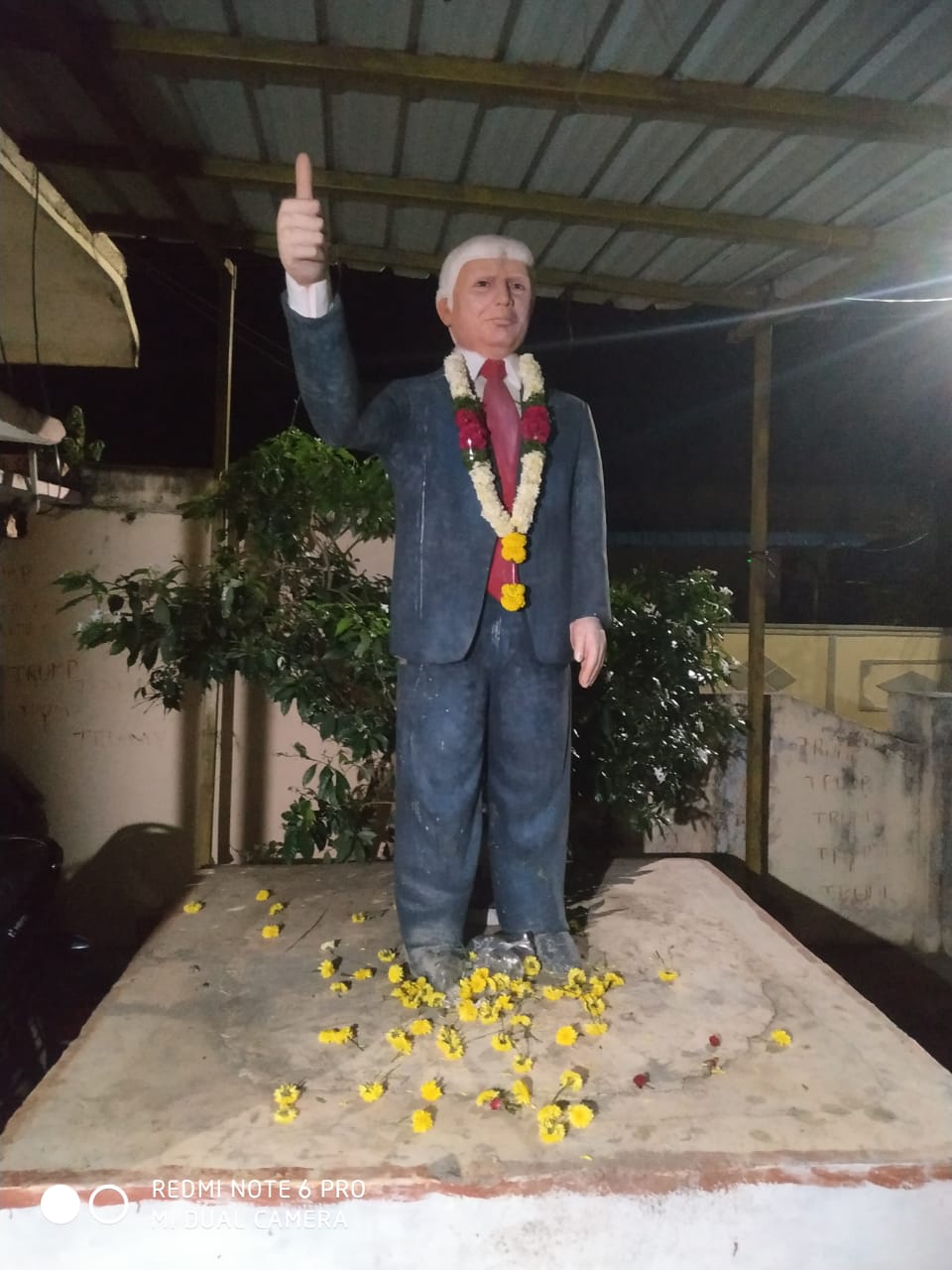6 ft tall statue of Donald Trump lies neglected in Jangaon