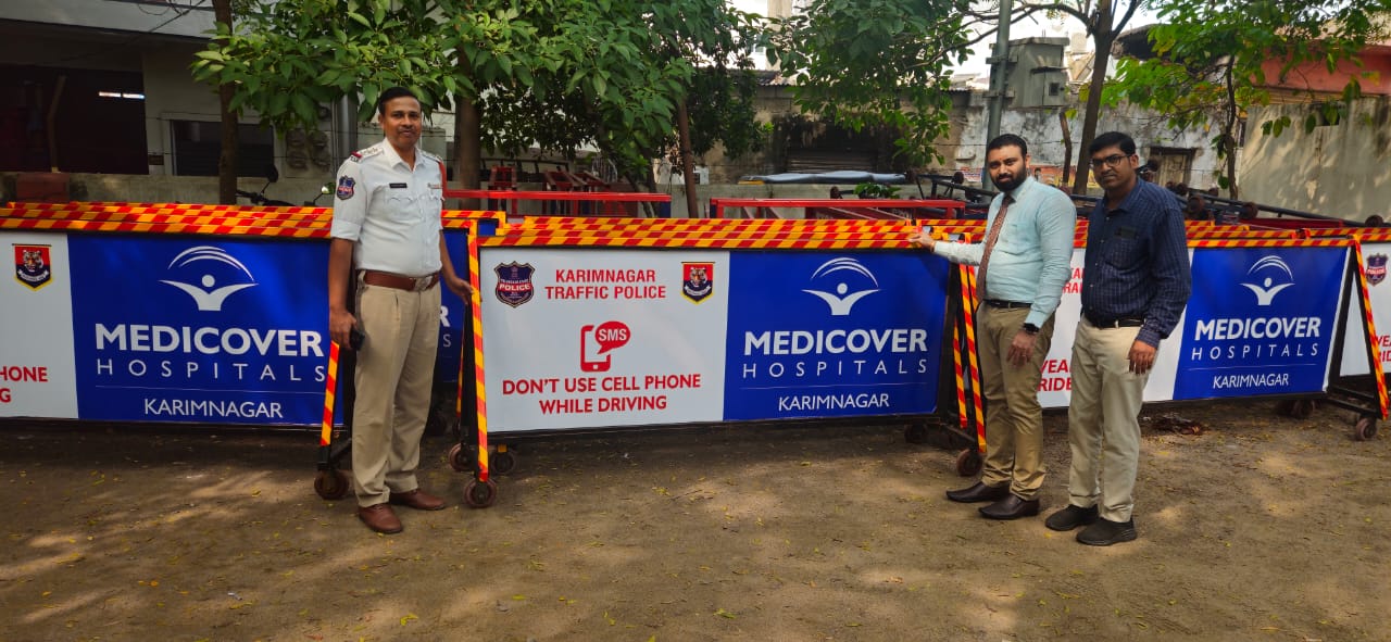 Medicover Hospital Donates 50 Barricades to Ease Traffic in Karimnagar