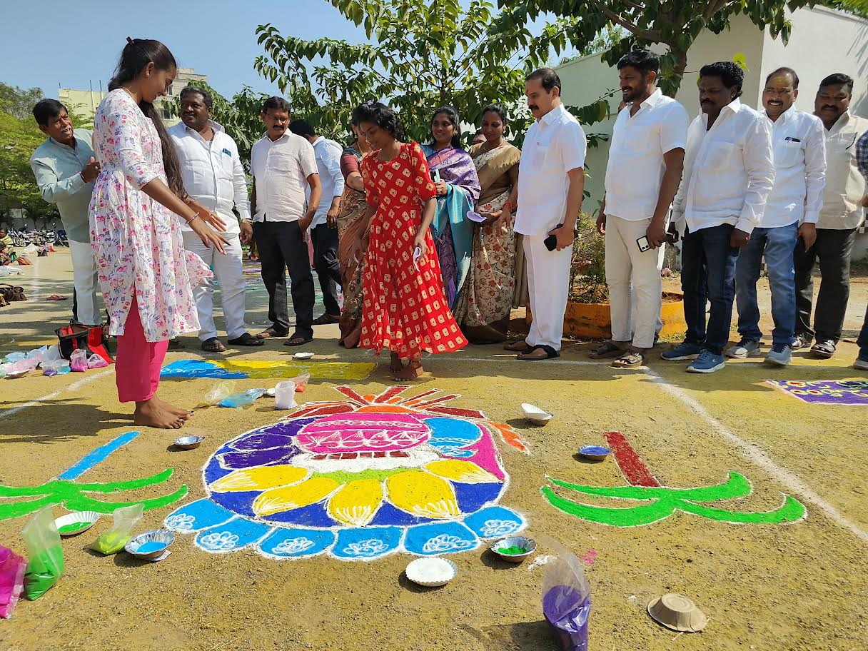 BRS Party Organizes Rangoli Competition as Protest Against Congress Government’s Unfulfilled Poll Promises