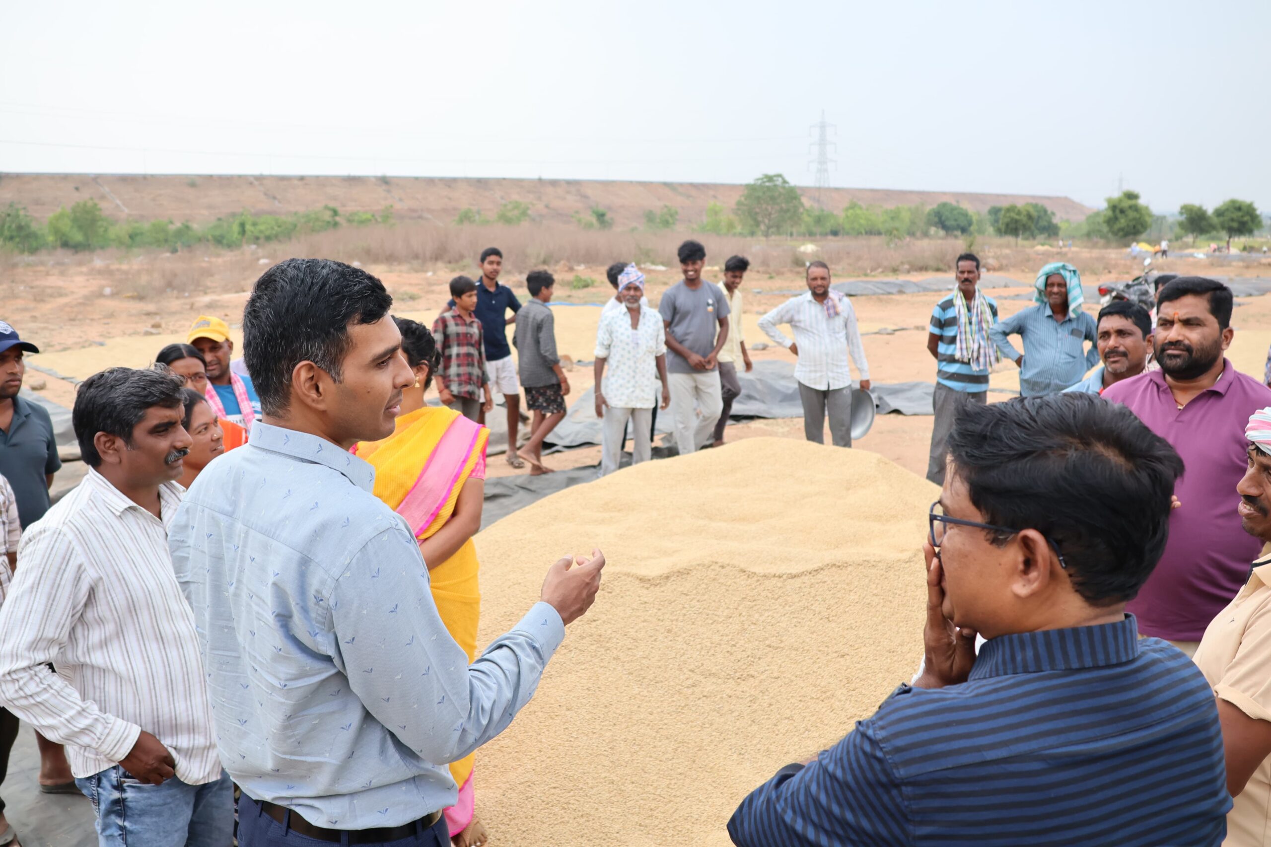 Collector M. Manu Choudhary Inspects Paddy Procurement Center in Pedda Koduru, Urges Farmers to Sell Only at Government Centers